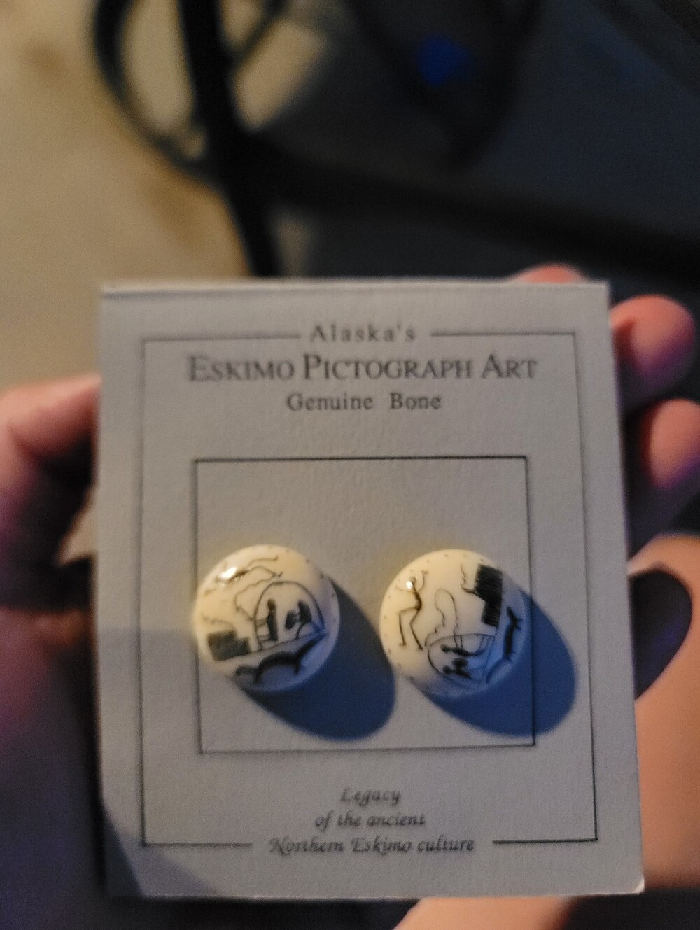 Genuine Bone Earrings - White with Black Design